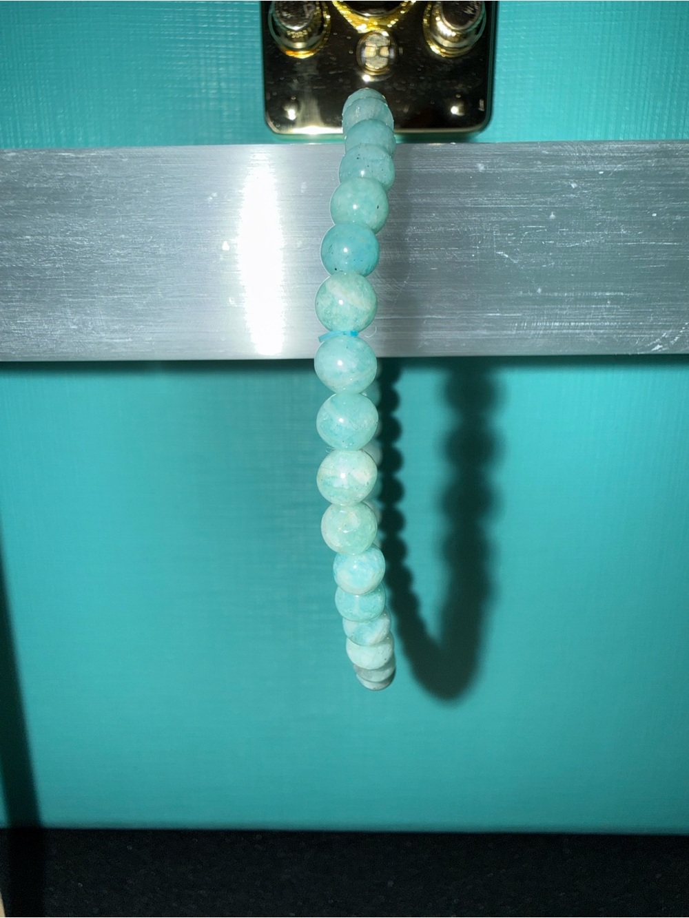 Authentic Amazonite crystal bracelet and aquamarine clover chain bracelet